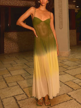 Exquisite See-through Tulle Ombre Print Slip Maxi Dress